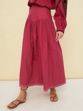 Sonmer Organic Cotton Red embroidered midi skirt NWT